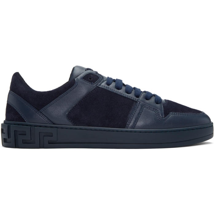 Photo: Versace Navy Leather and Suede Sneakers