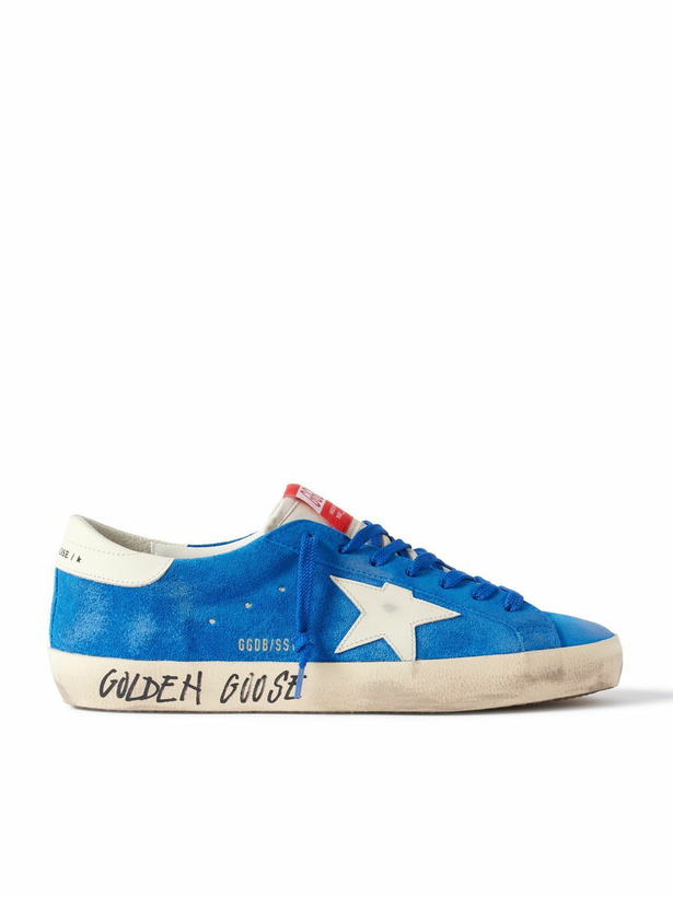 Photo: Golden Goose - Super-Star Distressed Leather-Trimmed Suede Sneakers - Blue