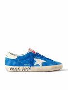 Golden Goose - Super-Star Distressed Leather-Trimmed Suede Sneakers - Blue