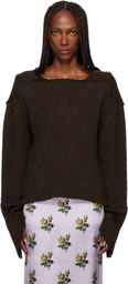 Meryll Rogge Brown Raw Edge Boat Neck Sweater