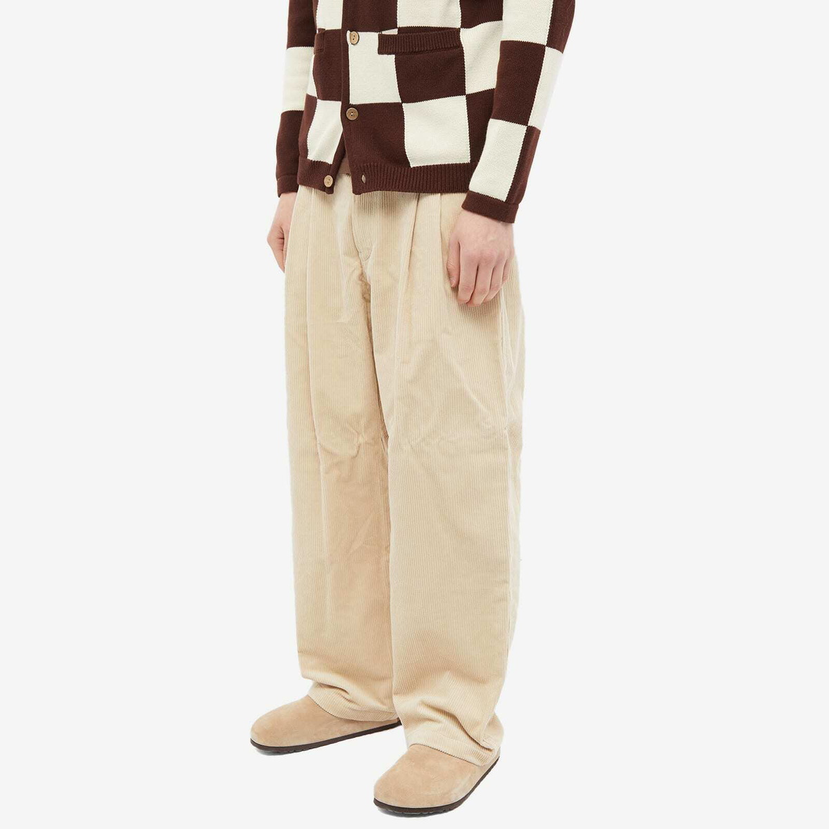 Checks Downtown Men's Pleated Corduroy Pant in Cream Checks Downtown