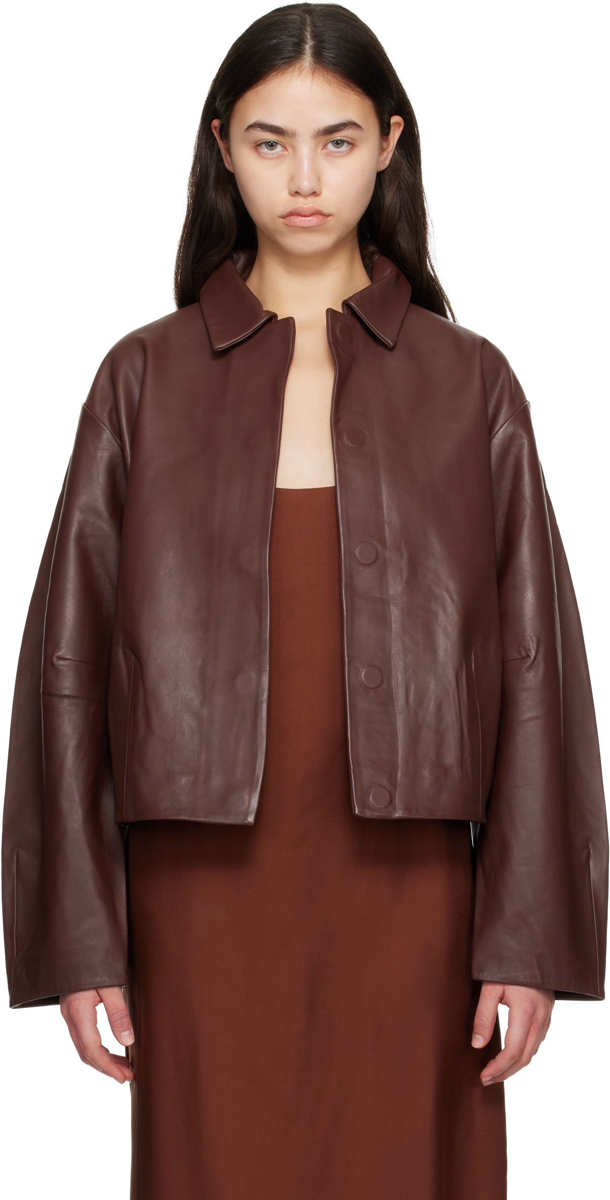 St. Agni Brown Cocoon Leather Jacket