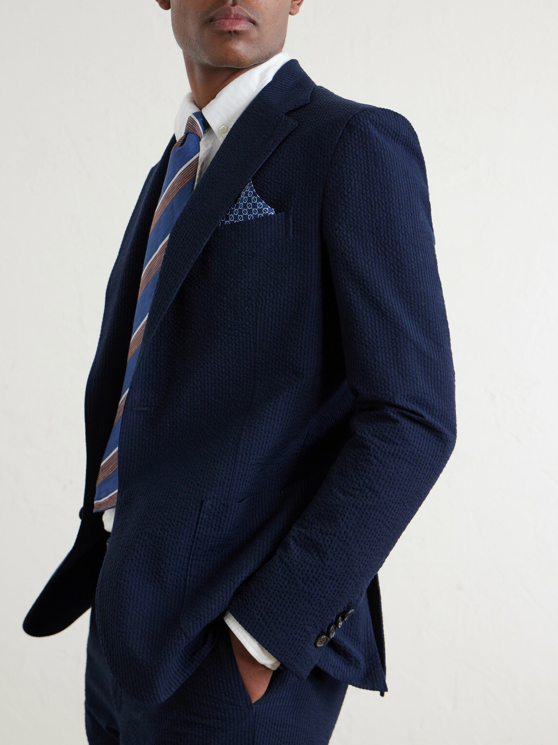 De Petrillo - Cotton-Seersucker Suit Jacket - Blue De Petrillo