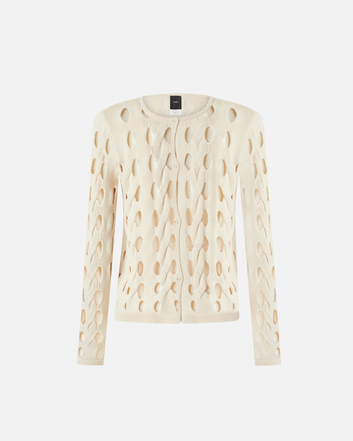 Pinko Short Cardigan In Perforated Knit Swan White