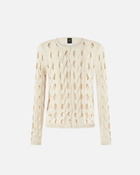 Pinko Short Cardigan In Perforated Knit Swan White