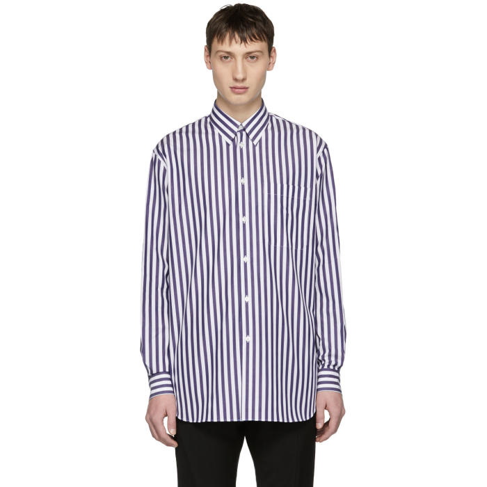 Photo: Versace White and Blue Striped Long Shirt