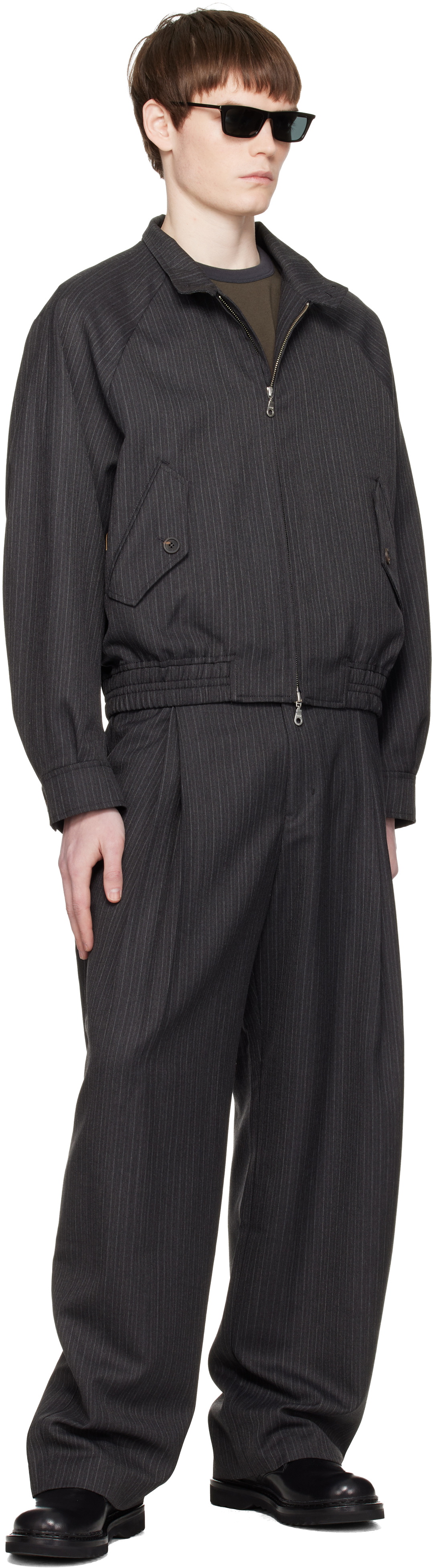 COOR Gray Striped Wool Blend Harrington Jacket