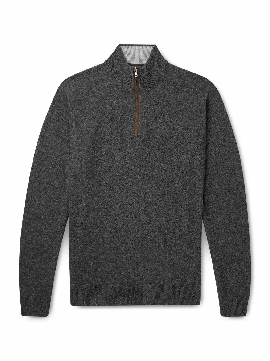 Peter Millar - Suede-Trimmed Cashmere Flex Half-Zip Sweater - Gray