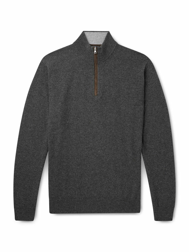 Photo: Peter Millar - Suede-Trimmed Cashmere Flex Half-Zip Sweater - Gray