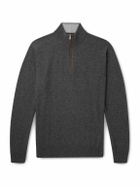 Peter Millar - Suede-Trimmed Cashmere Flex Half-Zip Sweater - Gray