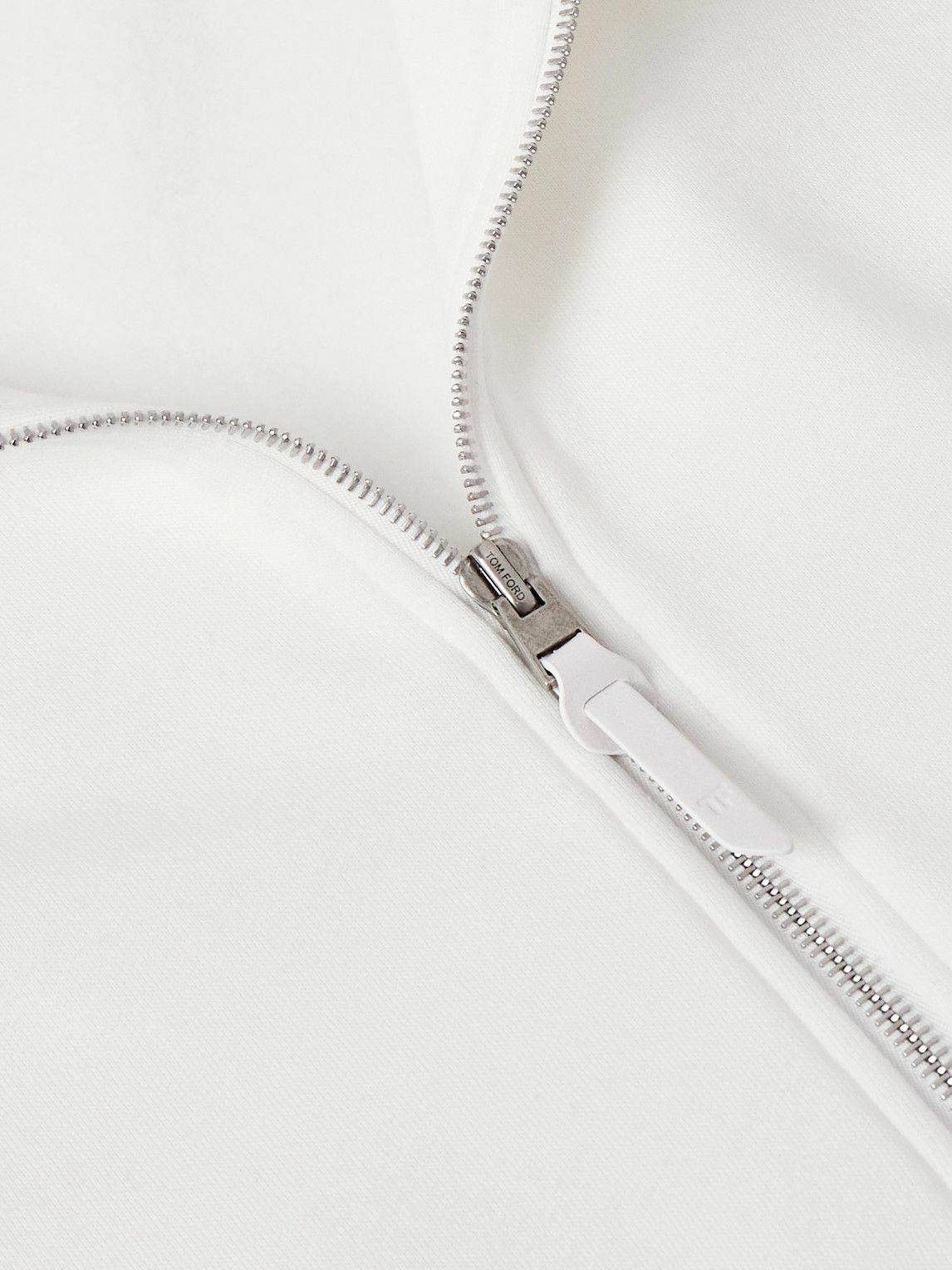 TOM FORD - Leather-Trimmed Cotton and Cashmere-Blend Jersey Half-Zip Sweatshirt - White