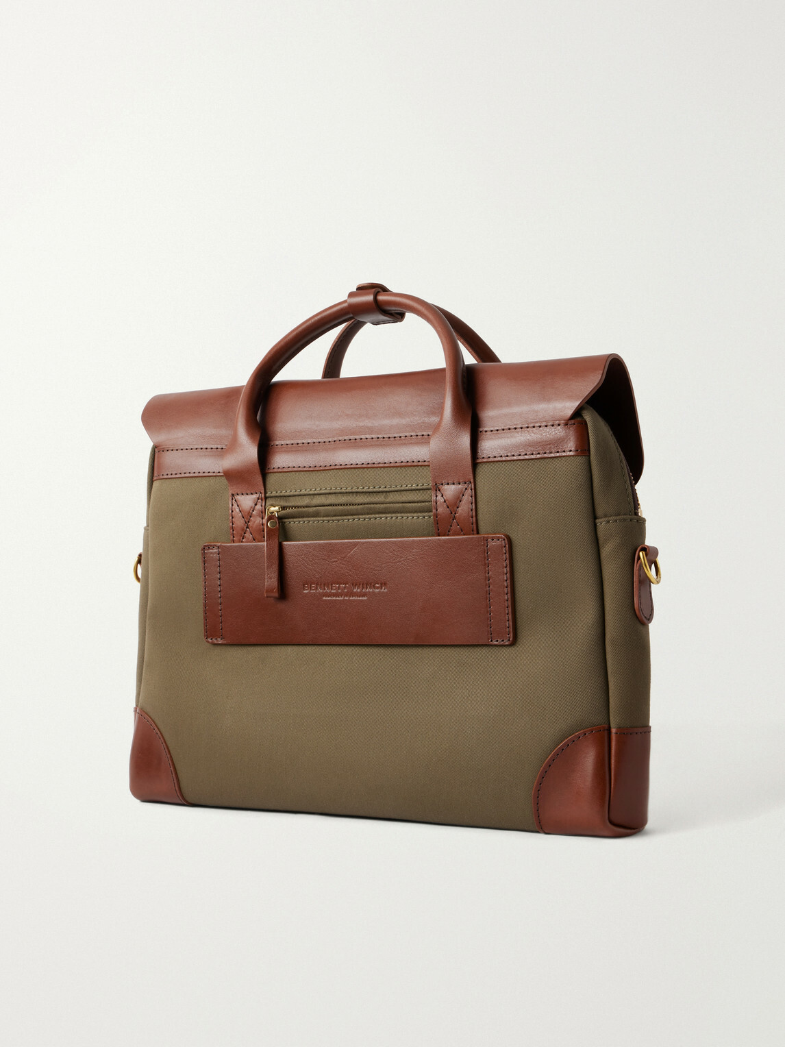 Bennett Winch - Leather-Trimmed Cotton-Twill Briefcase - Green