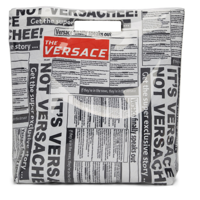 Versace White and Black Newspaper Shopping Tote Versace