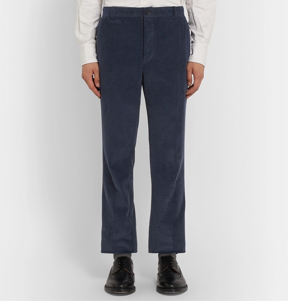 Thom Browne - Navy Slim-Fit Cropped Garment-Dyed Cotton-Corduroy
