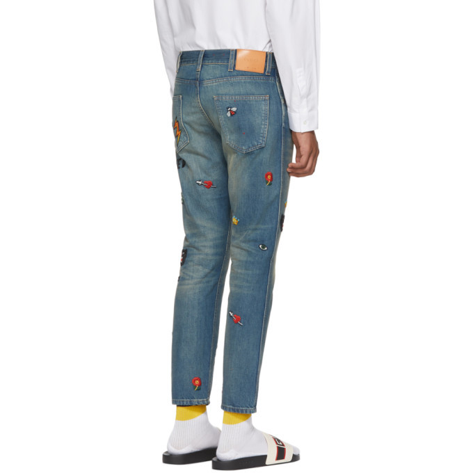 Gucci Blue Tapered Symbols Jeans Gucci