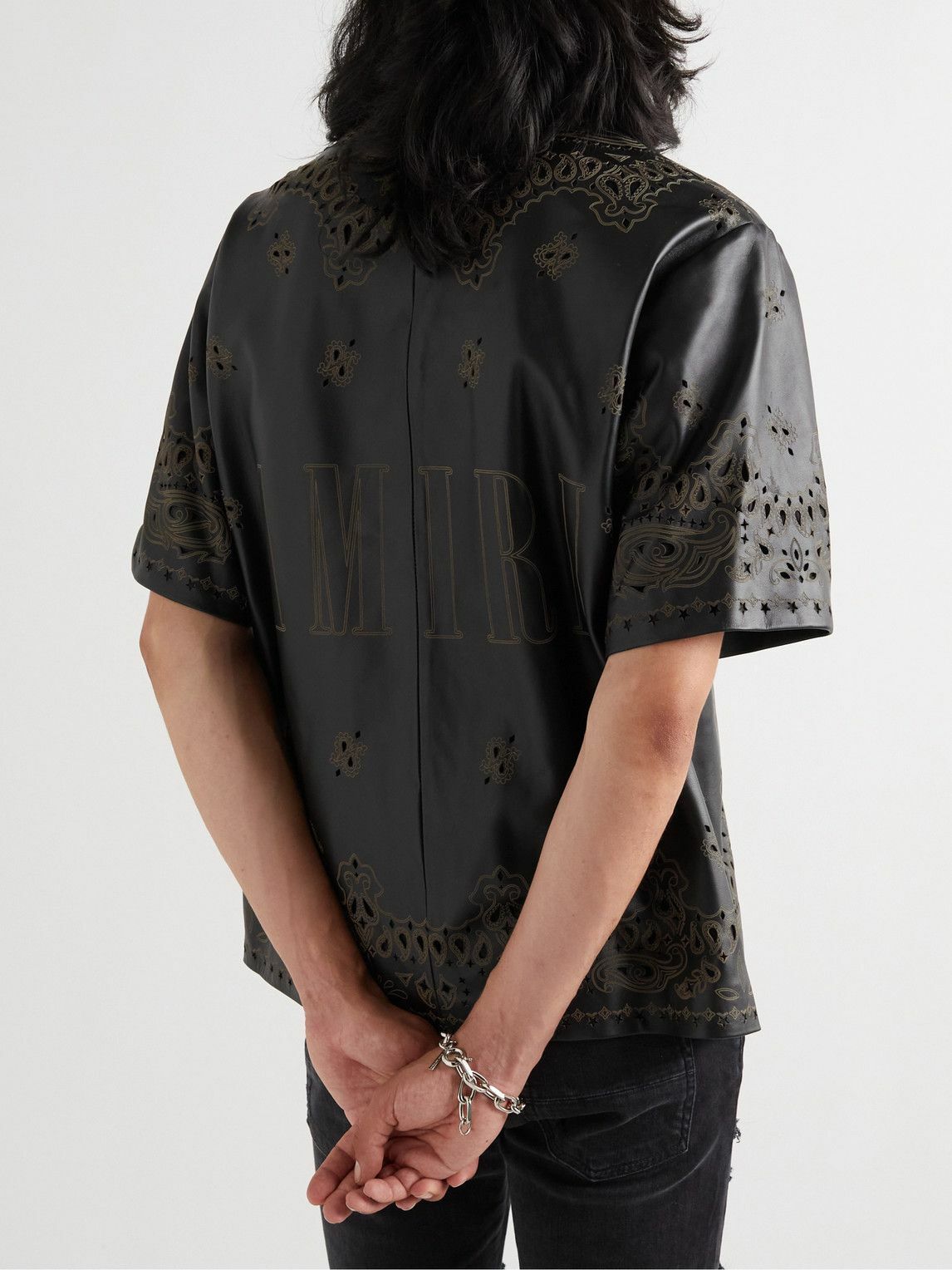 AMIRI - Camp-Collar Laser-Cut Leather Shirt - Black Amiri