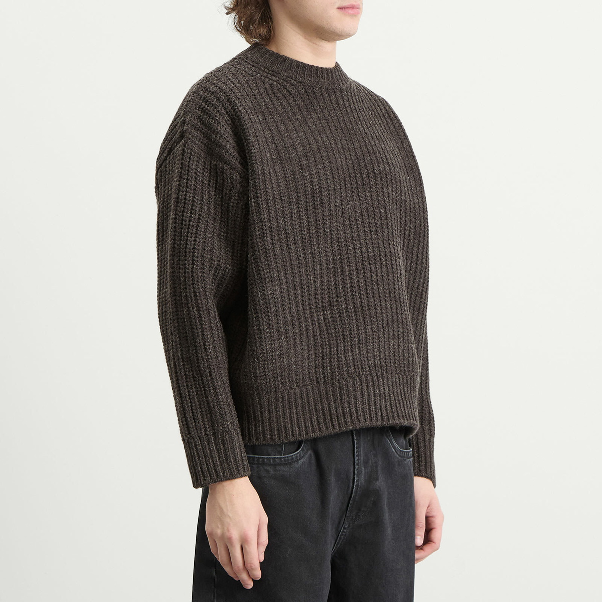 MKI Men's Chunky Rib Knit Crewneck in Charcoal Melange MKI Miyuki-Zoku