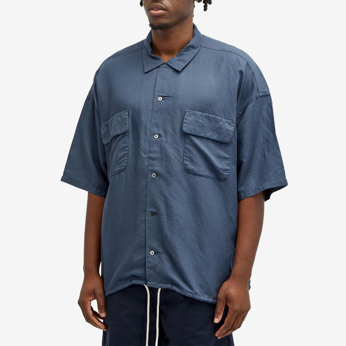 007　nanamica　OPEN COLLAR CUPRA HEMP Nanamica Men's Open Collar Cupra Hemp Shirt in Navy Nanamica