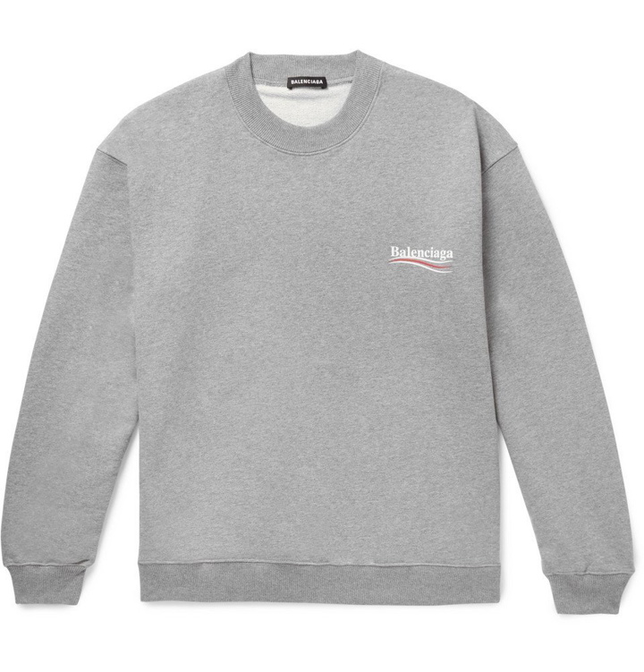 Photo: Balenciaga - Oversized Logo-Print Mélange Loopback Cotton-Jersey Sweatshirt - Men - Gray
