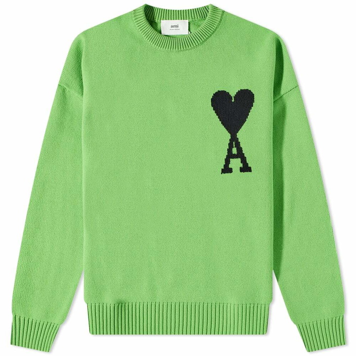 Photo: AMI Men's Large A Heart Crew Knit in Neon Vert/Black