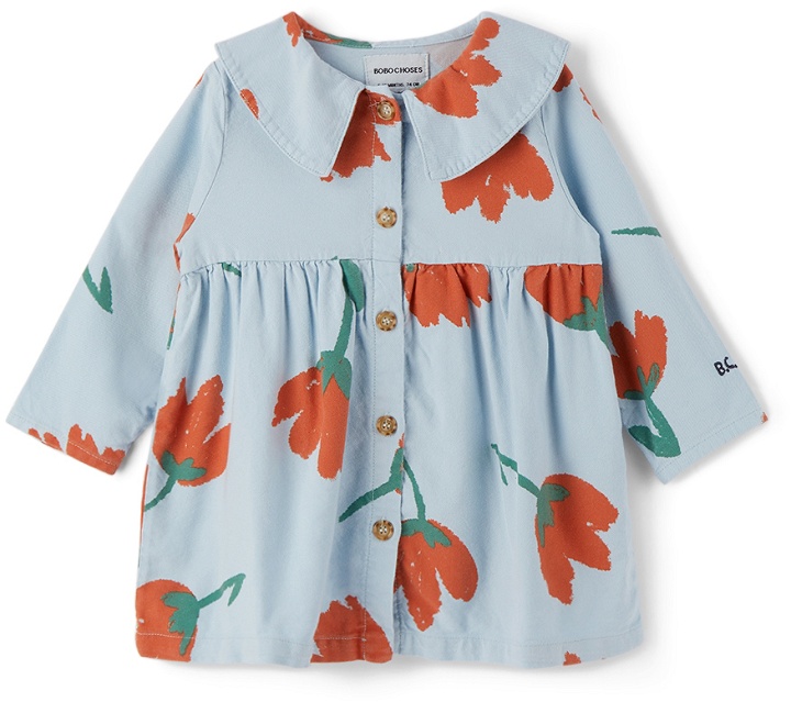 Photo: Bobo Choses Baby Blue & Red Buttoned Big Flowers Dress