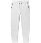 Ermenegildo Zegna - Tapered Embroidered Mélange Loopback Cotton-Jersey Sweatpants - Men - Light gray