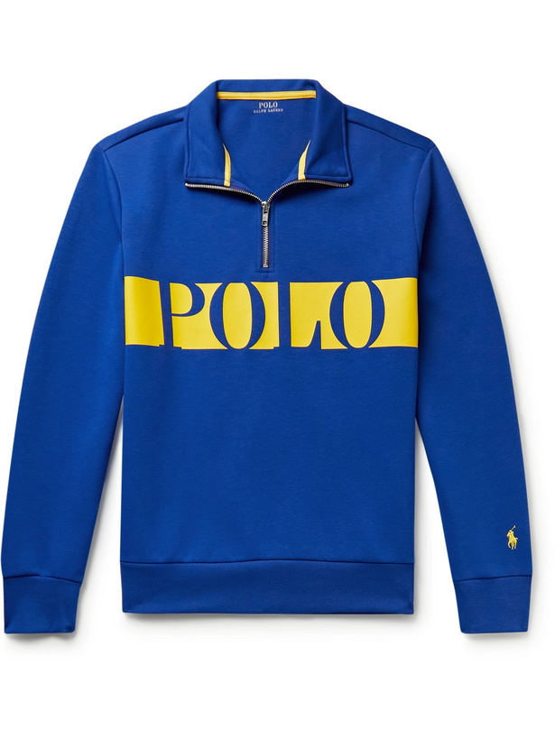 Photo: POLO RALPH LAUREN - Logo-Print Stretch-Jersey Half-Zip Sweatshirt - Blue