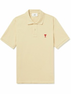 AMI PARIS - Logo-Embroidered Cotton-Piqué Polo Shirt - Neutrals