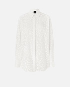 Pinko Printed Transparent Silk Blend Voile Shirt Bright White