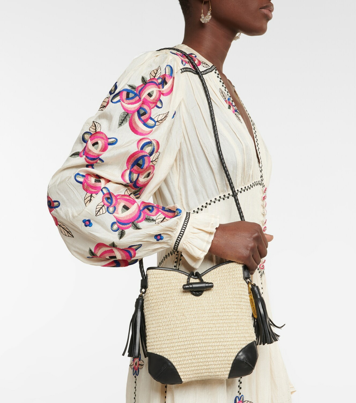 Isabel Marant Taggy leather-trimmed raffia shoulder bag Isabel Marant