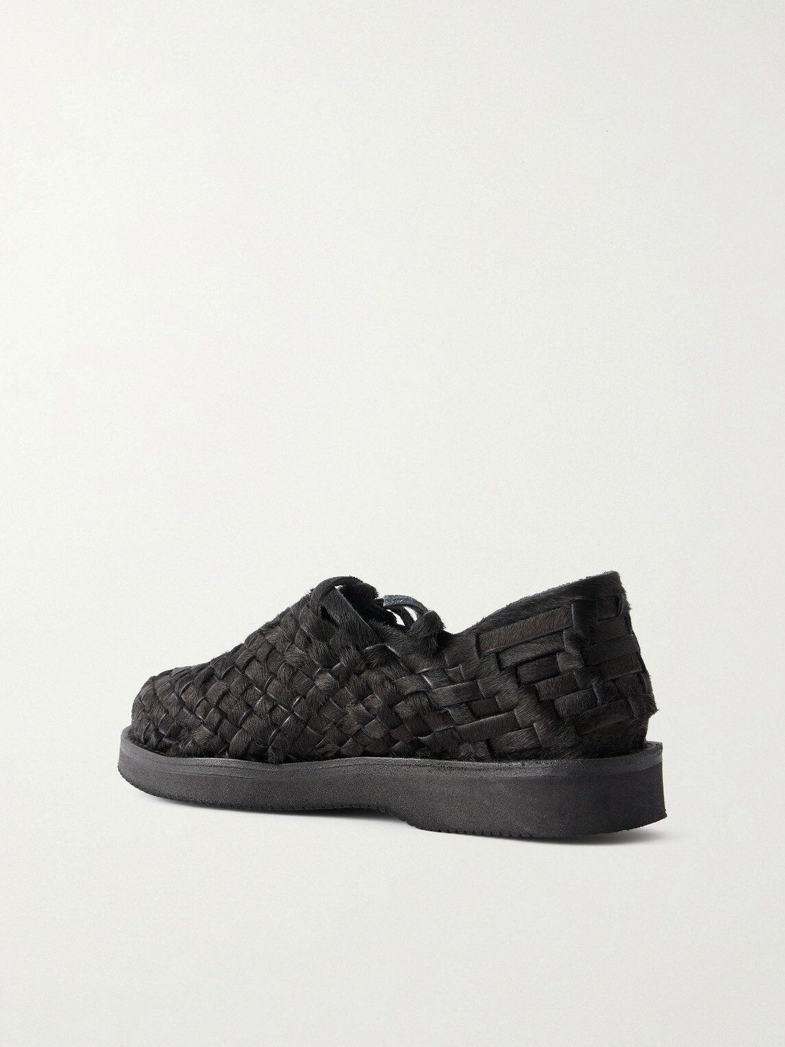 Yuketen - Woven Calf Hair Huarache Sandals - Black