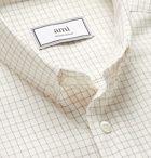 AMI PARIS - Button-Down Collar Slim-Fit Logo-Embroidered Checked Cotton and Wool-Blend Shirt - White