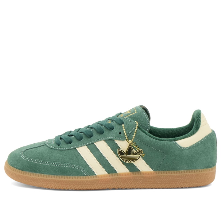 Photo: Adidas Men's Samba OG Sneaker in Collegiate Green/Warm Vanilla/Gum
