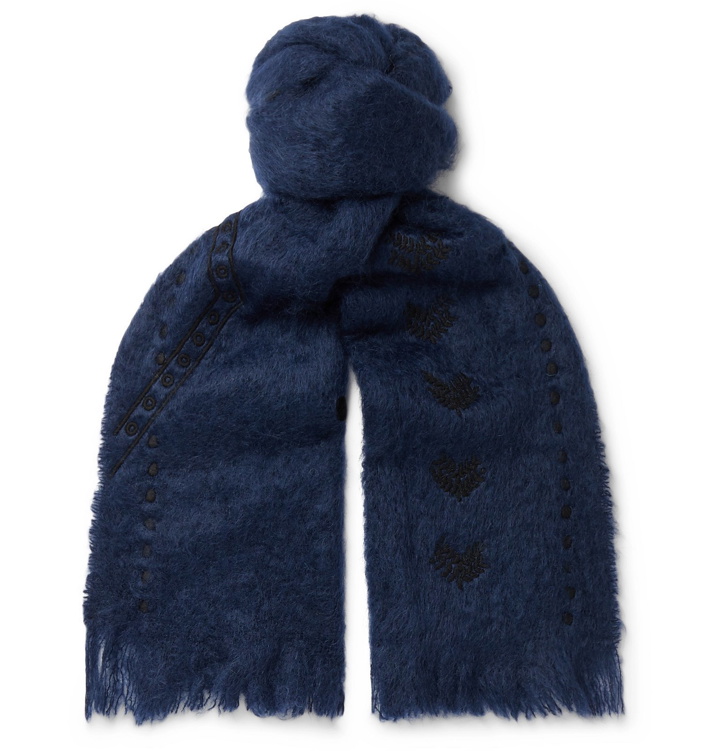 Photo: Jupe by Jackie - Awamu Fringed Embroidered Mohair Scarf - Blue