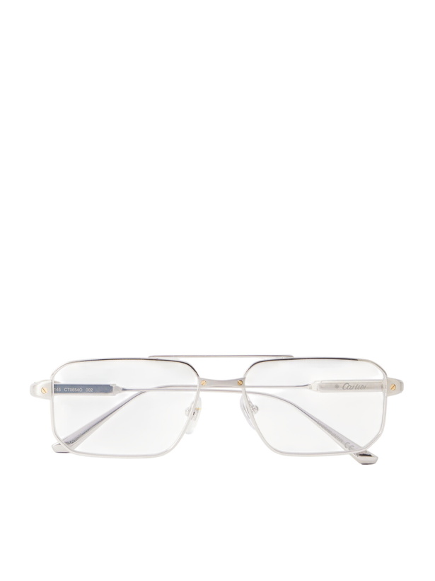 Photo: Cartier Eyewear - Santos de Cartier Aviator-Style Silver-Tone Glasses - Silver