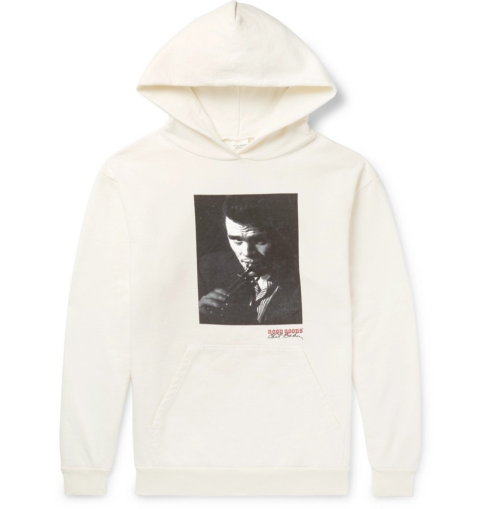 Noon Goons - Chet Baker Printed Fleece-Back Cotton-Jersey Hoodie - Men -  White Noon Goons