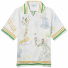 Casablanca Men's Tennis Play Short Sleeve Linen Shirt in White