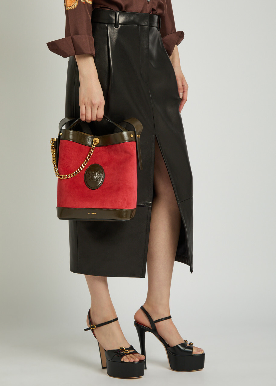 Versace Chain Small Leather and Suede Bucket bag - Red - One Size