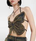 Blumarine Embellished denim crop top