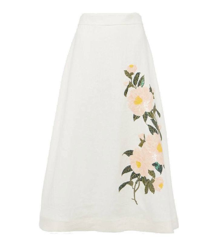 Photo: Zimmermann Natura embellished linen organza midi skirt