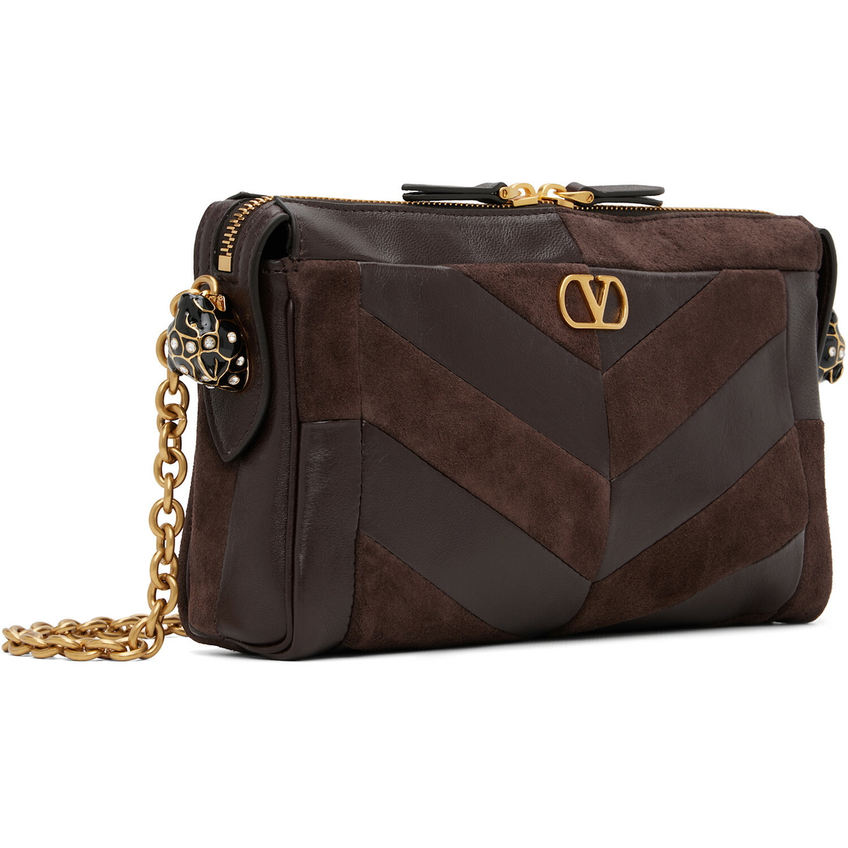 Valentino Garavani Brown Panthea Small Shoulder Chevron Pattern Bag