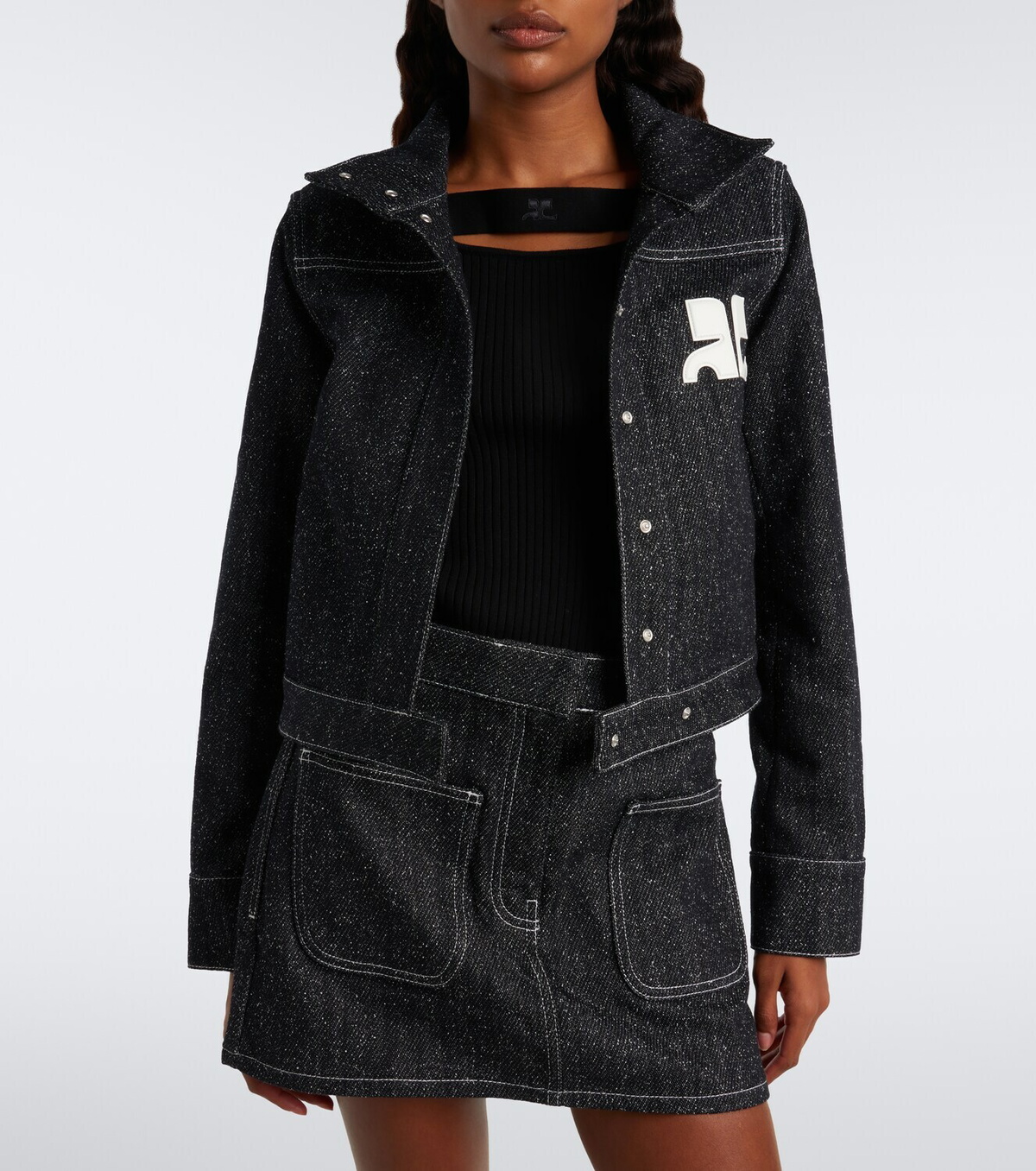 Courrèges Logo denim tweed jacket