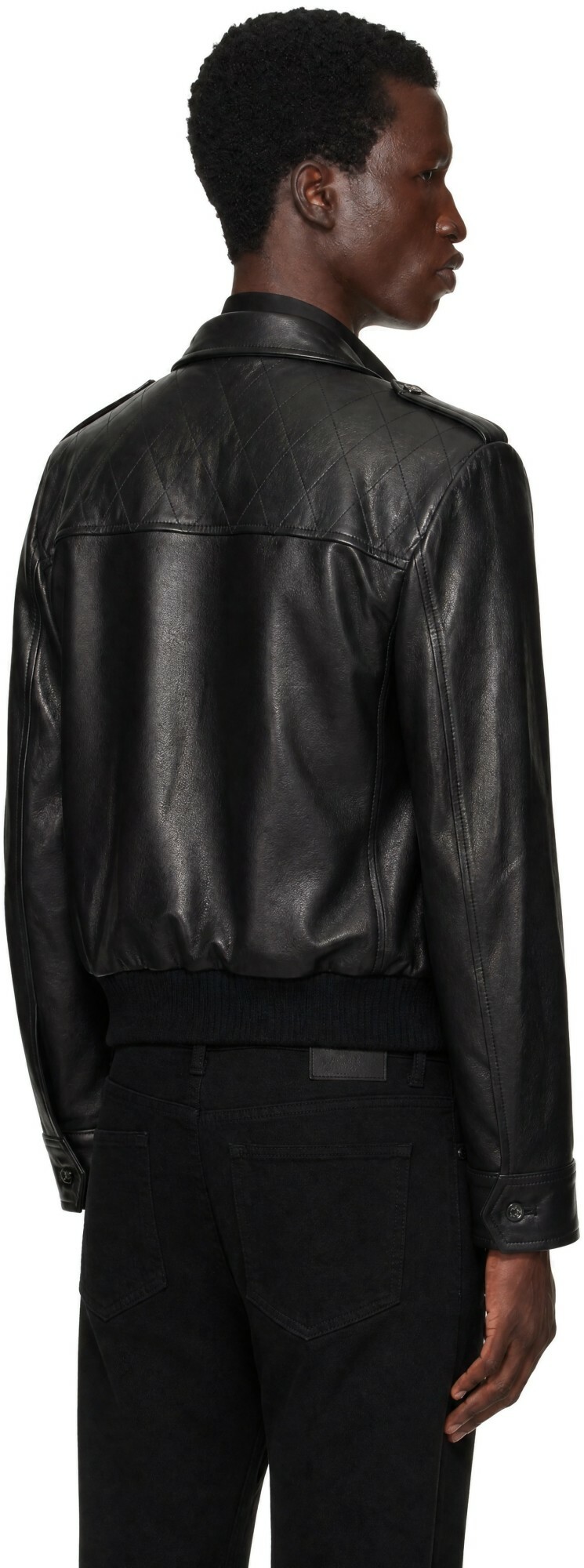 Ernest W. Baker Black Embellished Leather Bomber Jacket