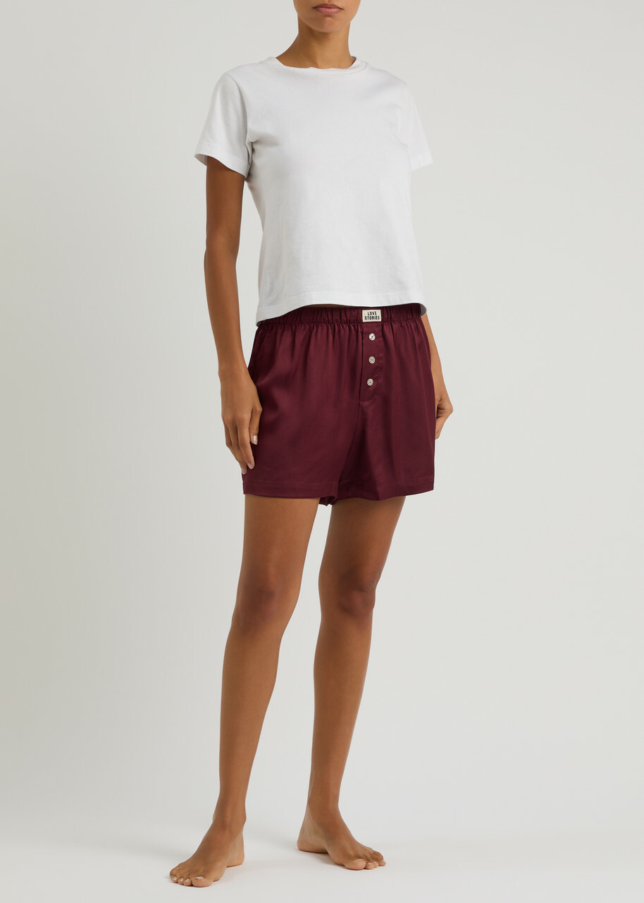 Love Stories James Satin Pyjama Shorts Burgundy
