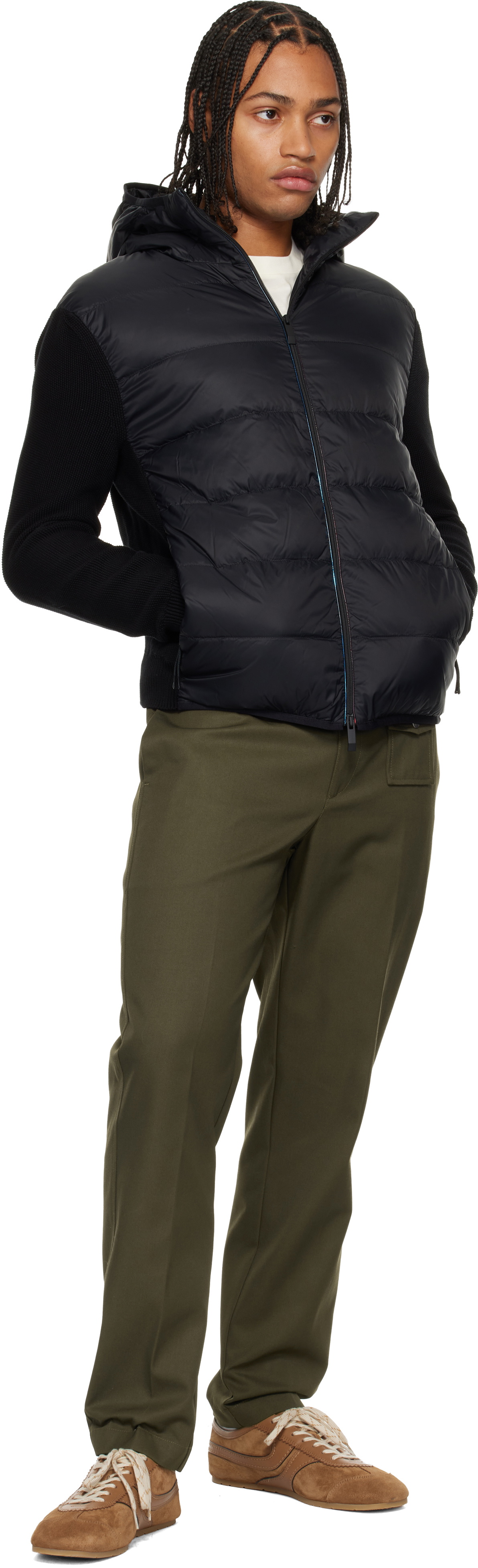 Moncler Black Padded Cotton Zip-Up Down Hoodie
