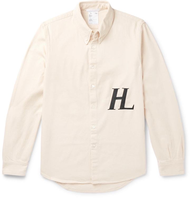 Photo: Helmut Lang - Button-Down Collar Logo-Embroidered Cotton-Twill Shirt - Neutrals