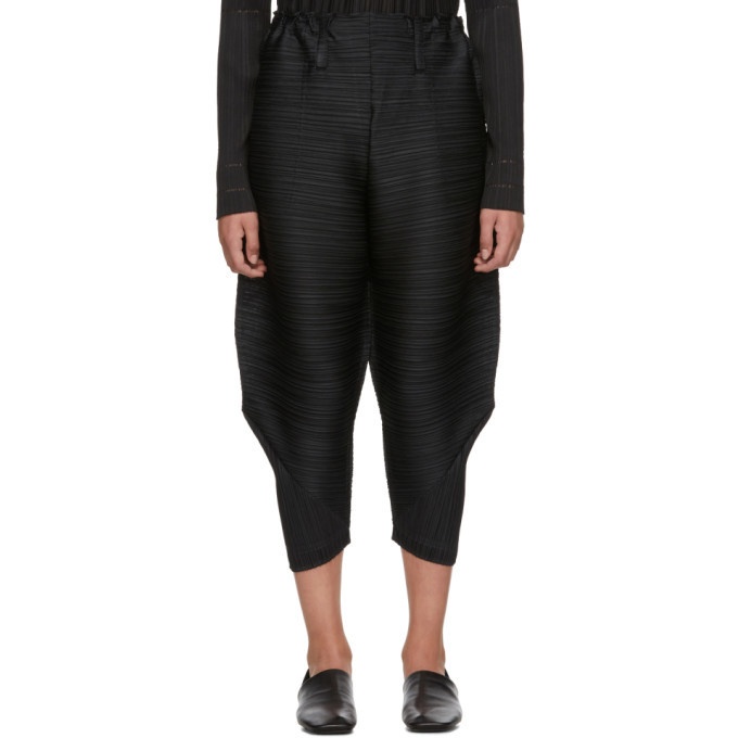 Pleats Please Issey Miyake Black Pleated Wide Bounce Trousers