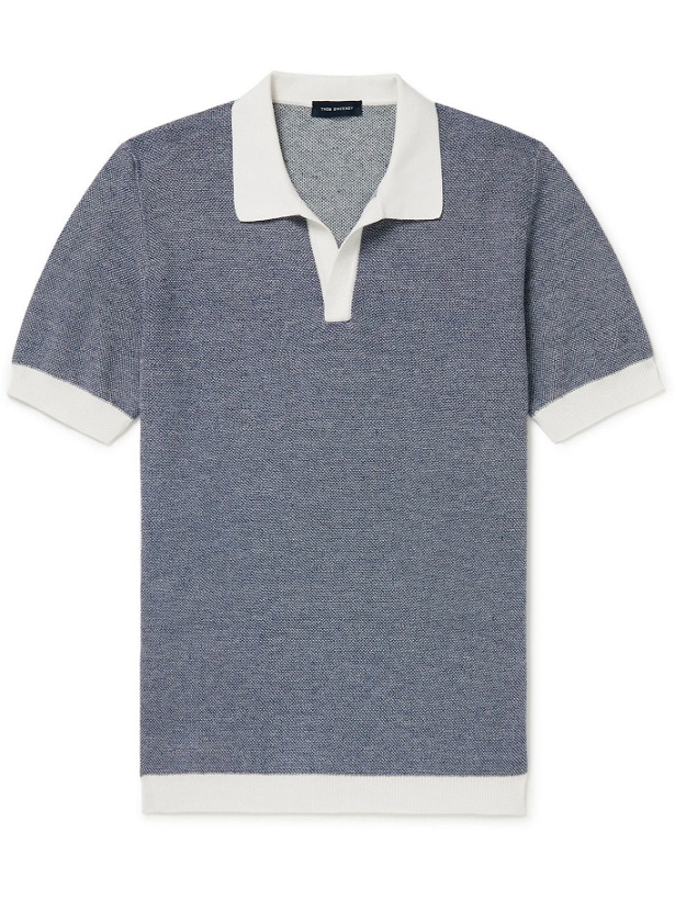 Photo: THOM SWEENEY - Mélange Cotton and Linen-Blend Polo Shirt - Blue