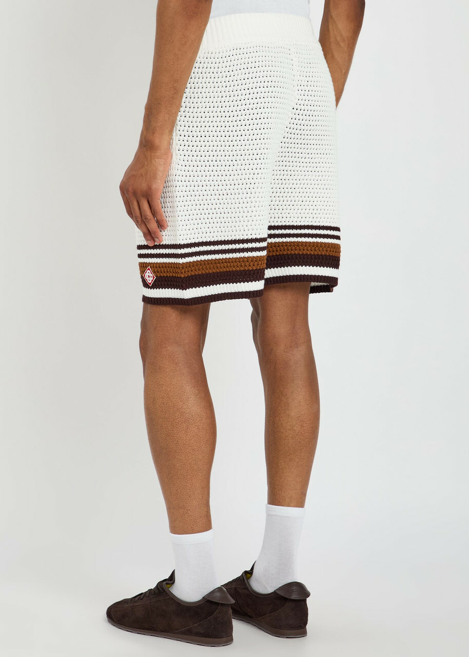 Casablanca Logo-appliquéd Striped Crochet Cotton-knit Shirt White