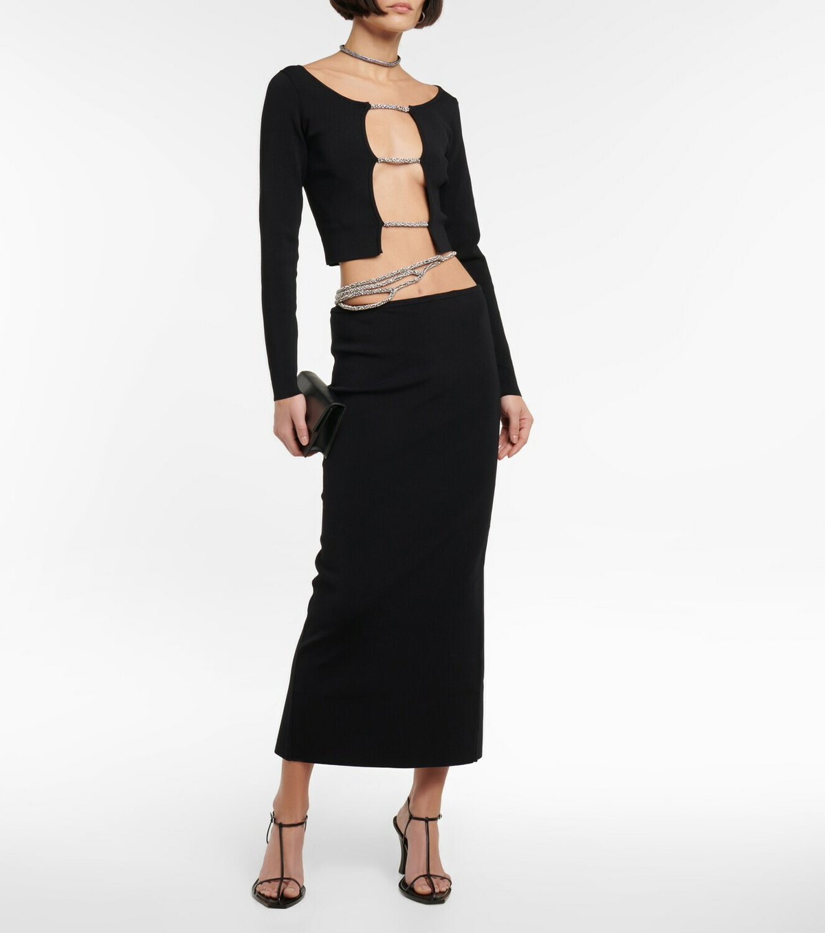 Christopher Esber Hibiscus Embroidered Rib Skirt (Black)
